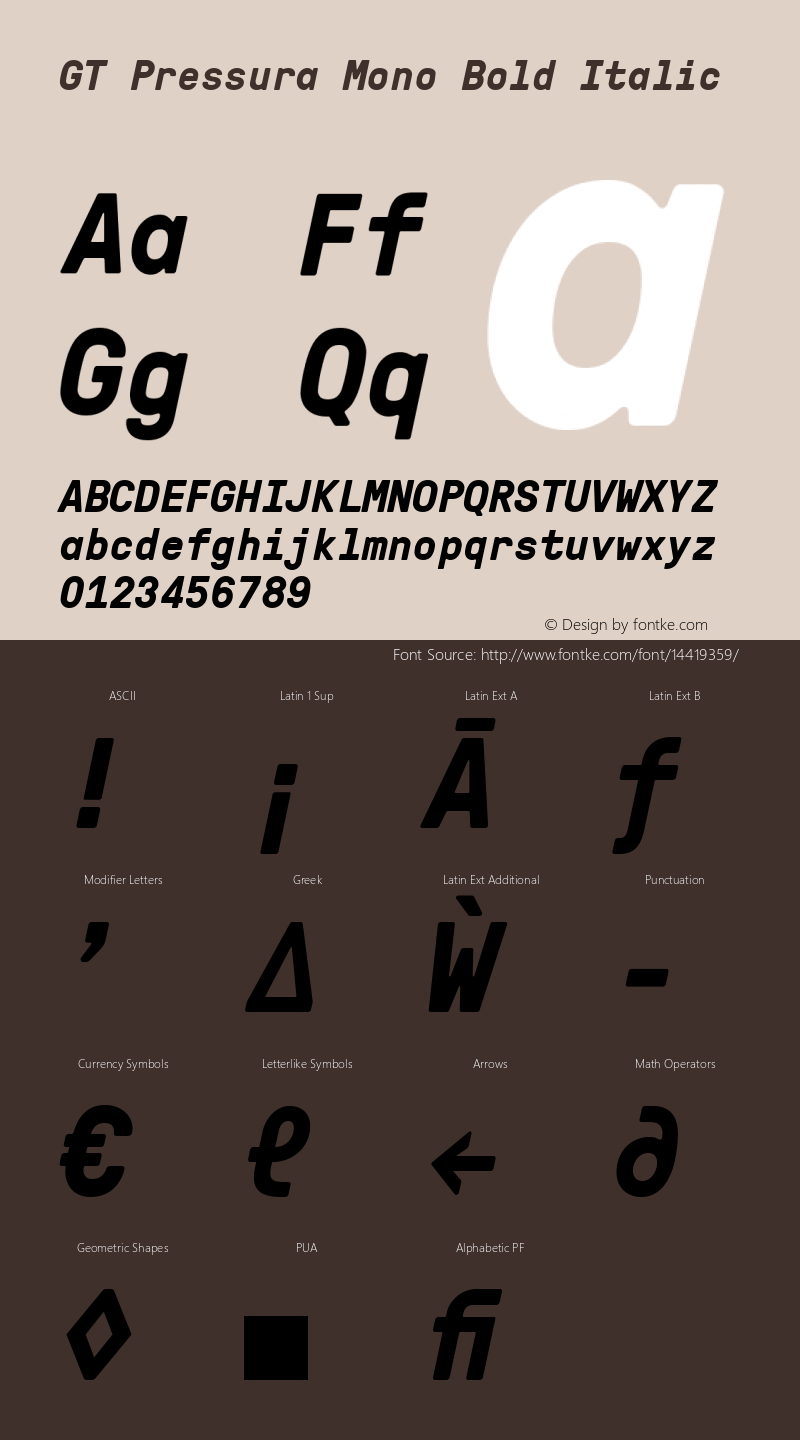 GT Pressura Mono Bold Italic Version 1.000 Font Sample