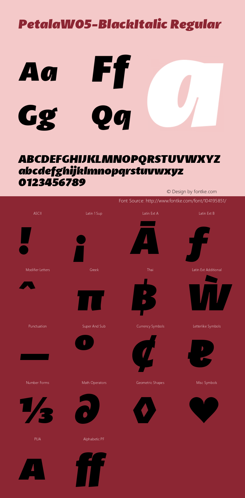 Petala W05 Black Italic Version 1.10 Font Sample