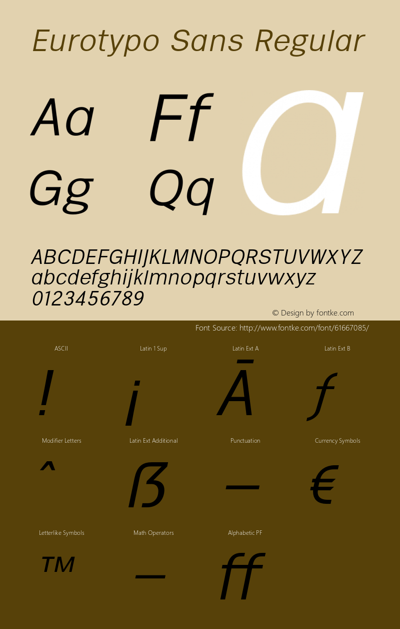 Eurotypo Sans W05 Light Italic Version 1.00 Font Sample