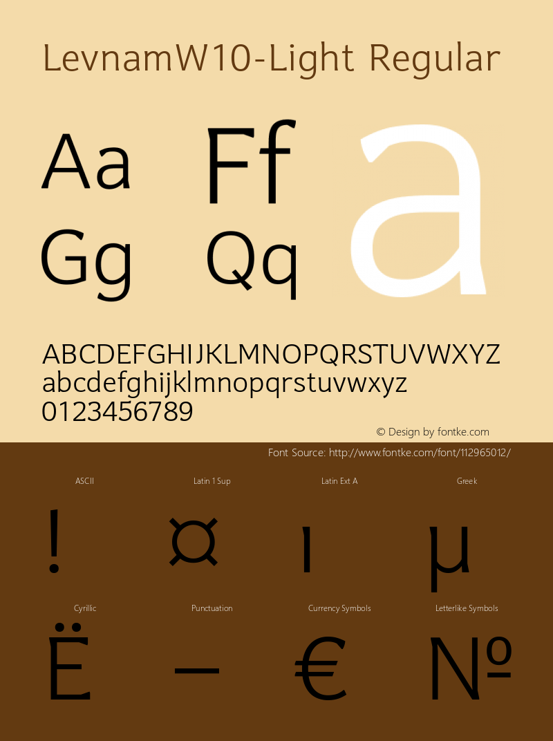 Levnam W10 Light Version 1.00 Font Sample