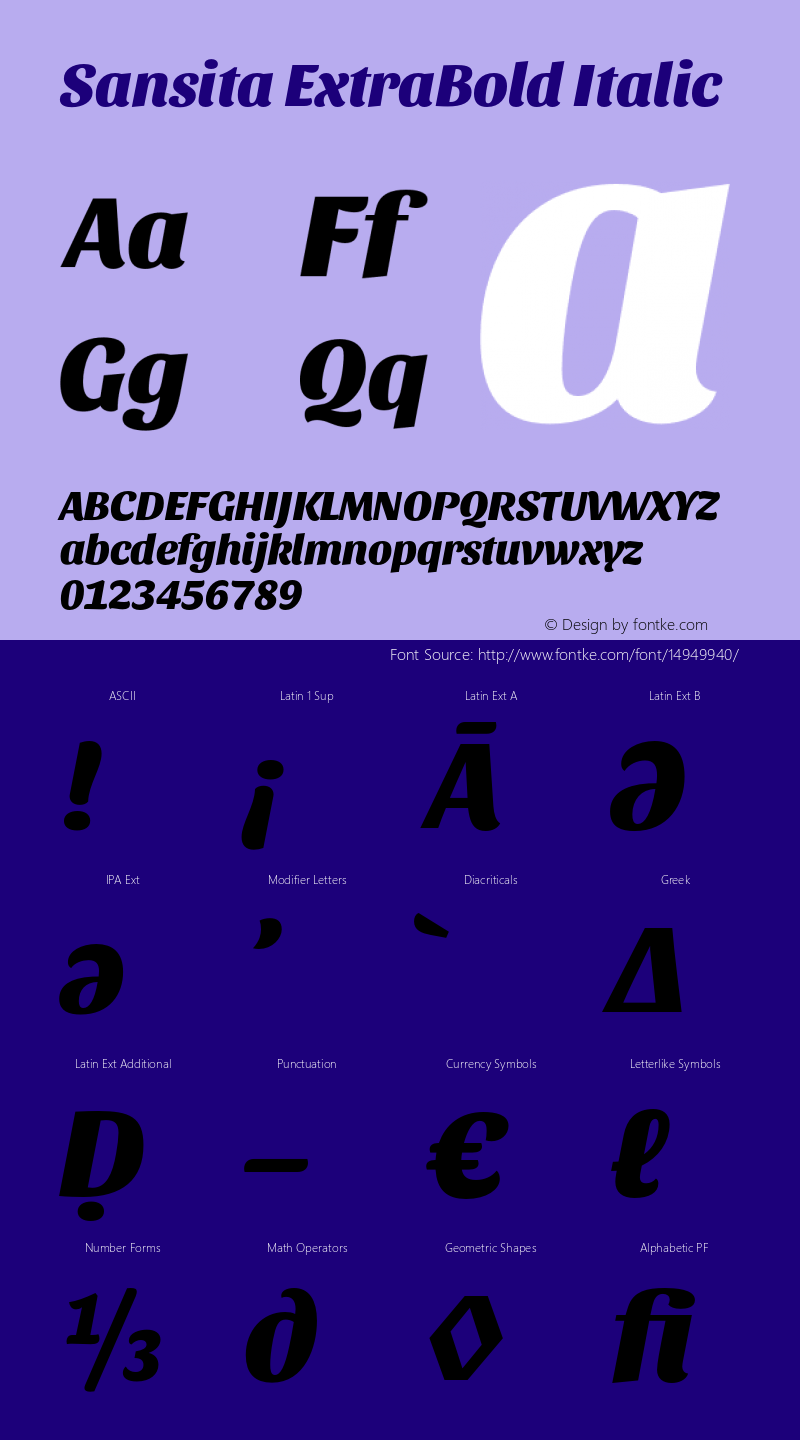 Sansita ExtraBold Italic Version 1.005;PS 001.005;hotconv 1.0.70;makeotf.lib2.5.58329 Font Sample