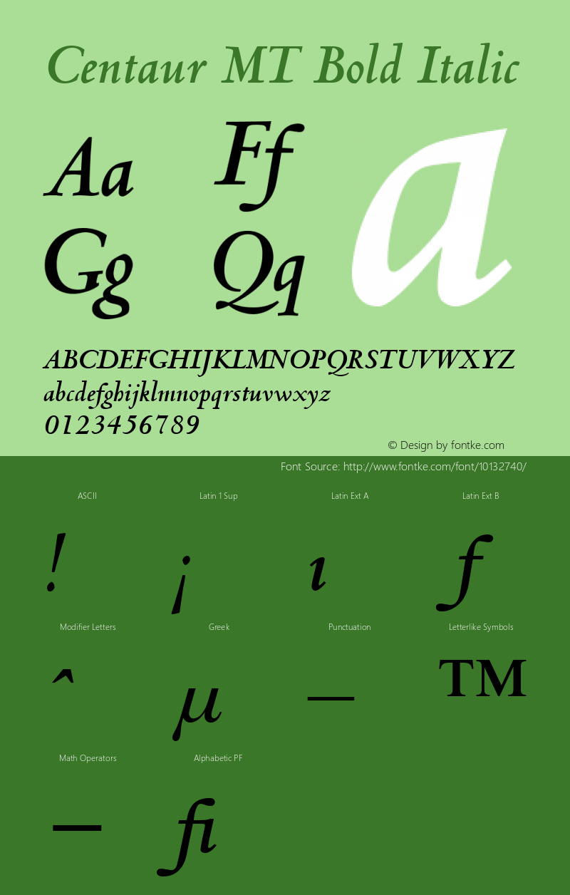 Centaur MT Bold Italic 001.001 Font Sample