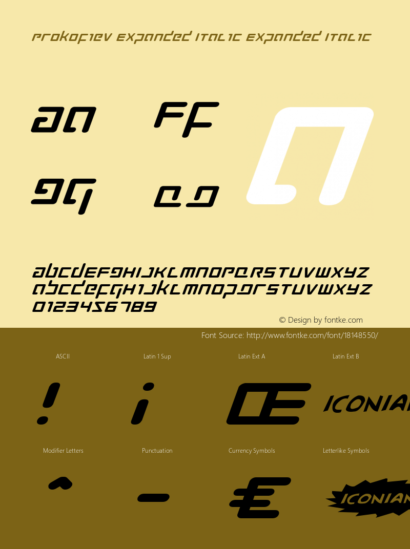 Prokofiev Expanded Italic Expanded Italic 001.000 Font Sample