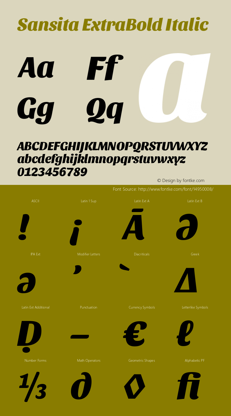 Sansita ExtraBold Italic Version 1.005;PS 001.005;hotconv 1.0.70;makeotf.lib2.5.58329 Font Sample