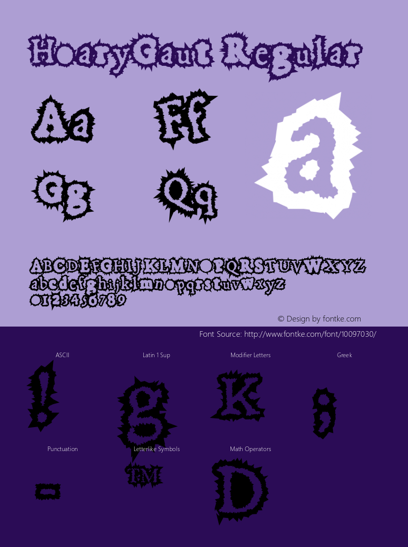 HoaryGaut Regular Macromedia Fontographer 4.1.5 10/31/01 Font Sample