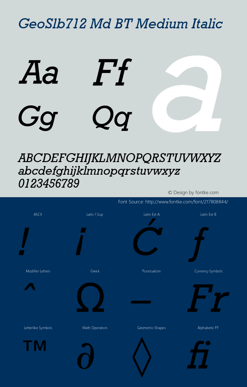 GeoSlb712 Md BT Medium Italic Version 1.01 emb4-OT图片样张