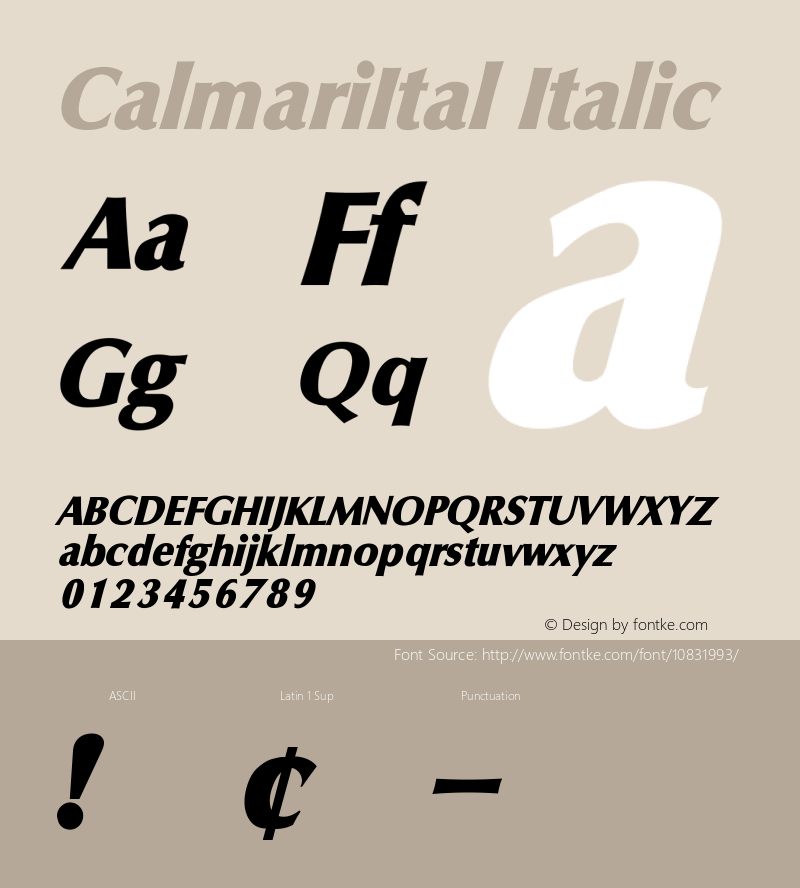 CalmariItal Italic Version 001.001 Font Sample