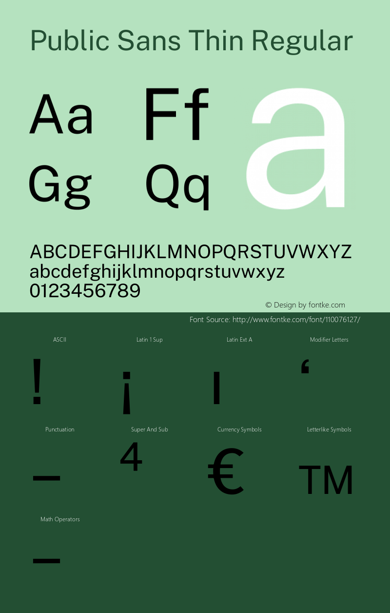 Public Sans Thin Regular Version 1.007 Font Sample