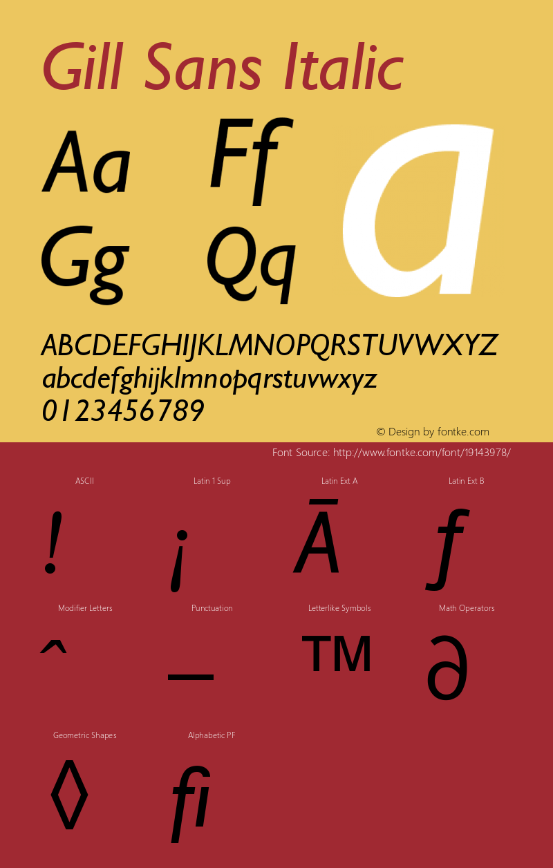 Gill Sans CE Italic Version 001.000 Font Sample