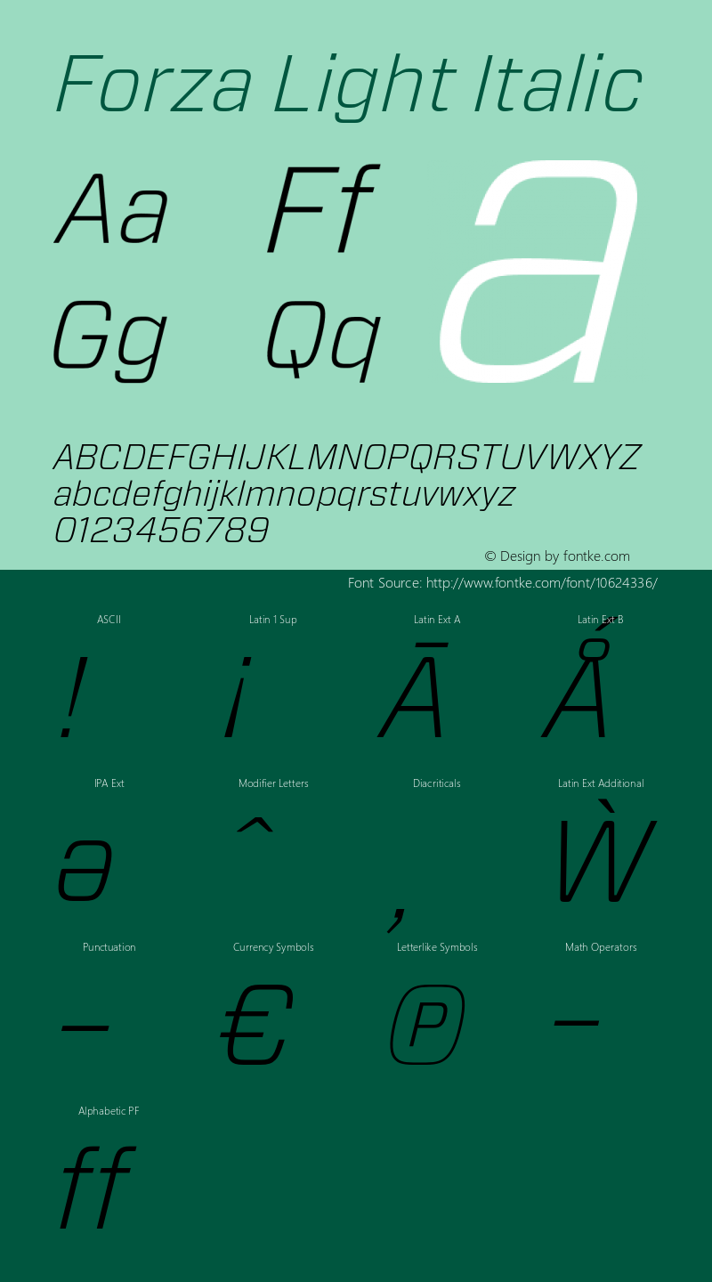 Forza Light Italic Version 1.200 Font Sample