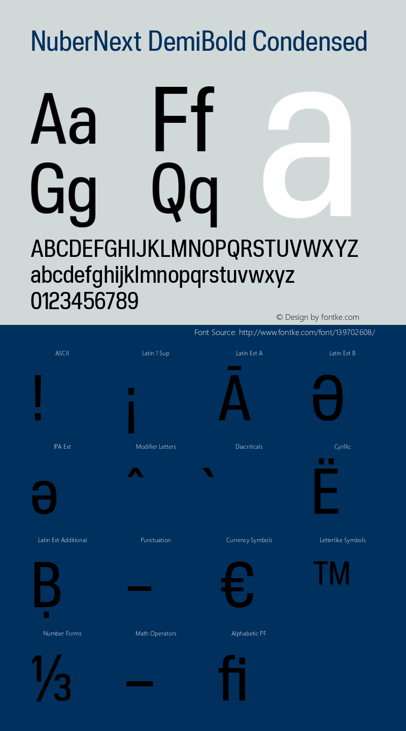 NuberNext DemiBold Condensed Version 001.002 February 2020 Font Sample