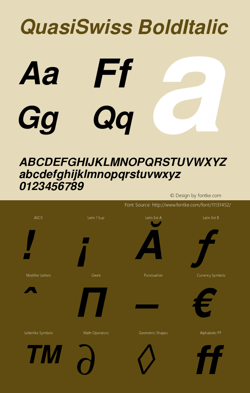 QuasiSwiss BoldItalic Version 1.07 Font Sample