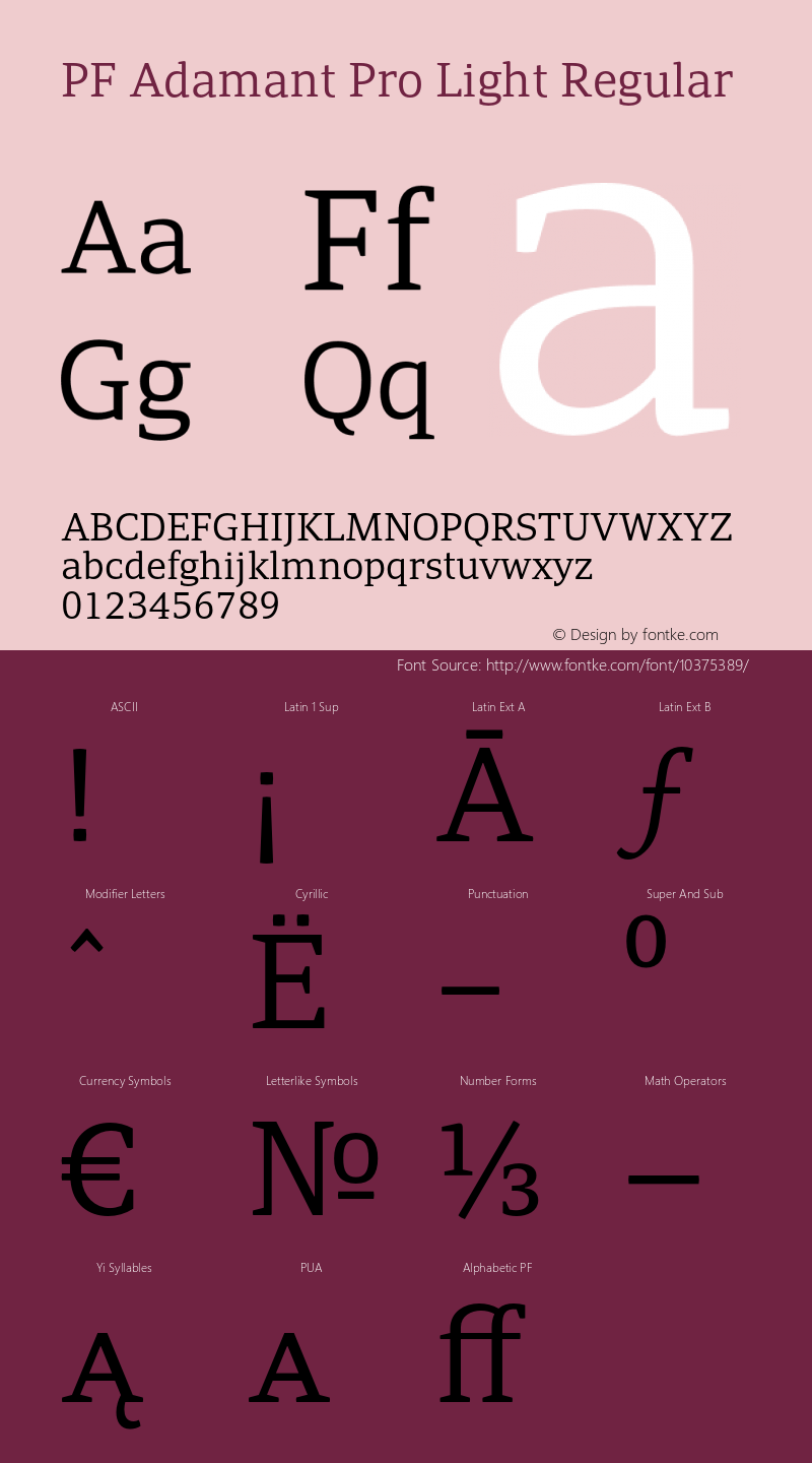 PF Adamant Pro Light Regular Version 1.000 2009 initial release Font Sample