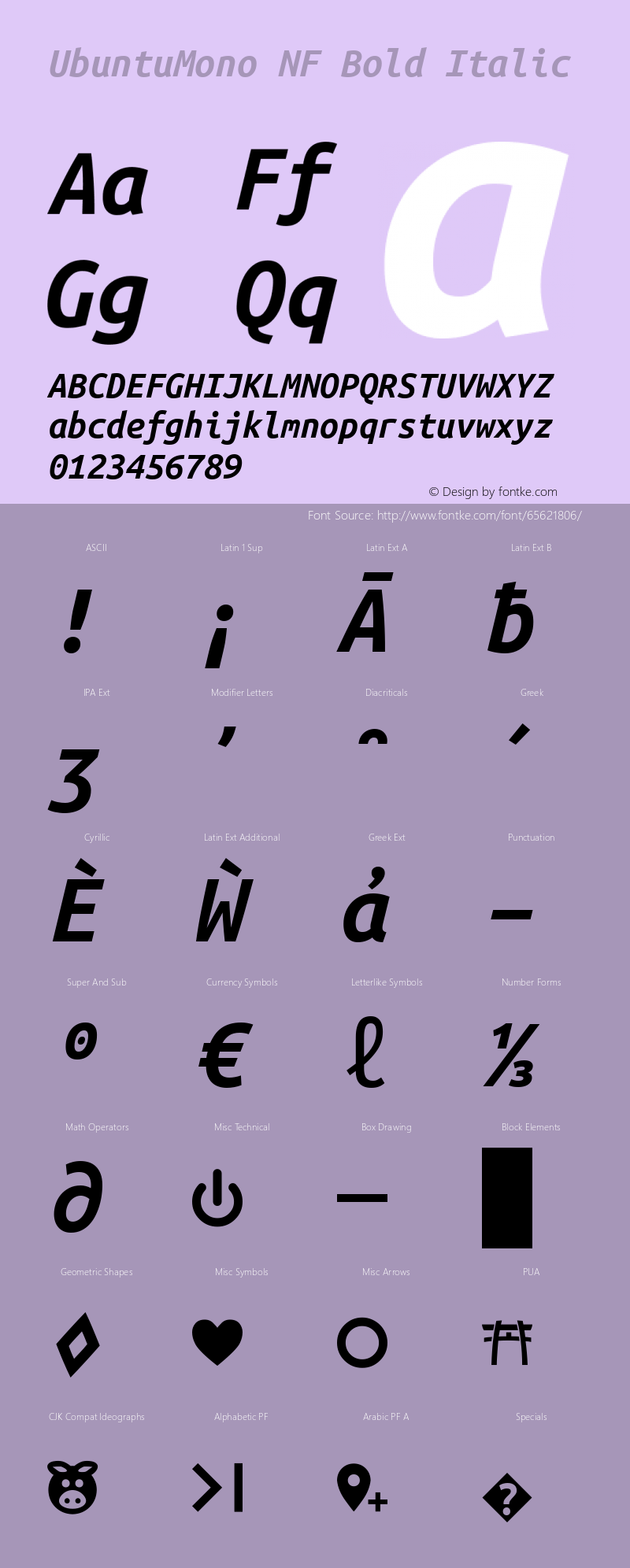 Ubuntu Mono Bold Italic Nerd Font Complete Mono Windows Compatible Version 0.80 Font Sample