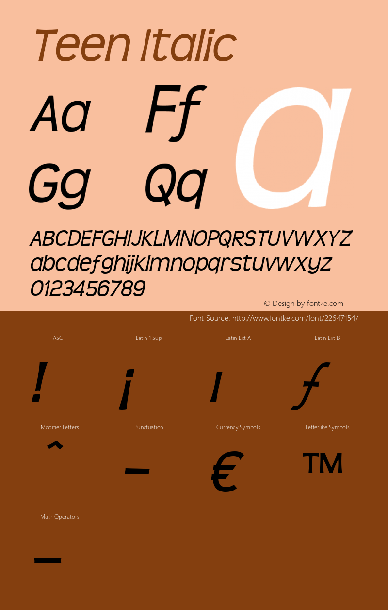 Teen Italic Version 3.001 Font Sample