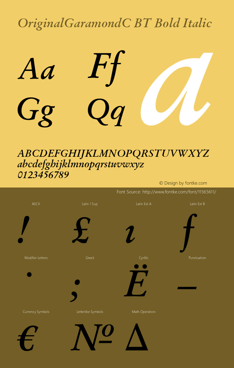 OriginalGaramondC BT Bold Italic Version 001.000 Font Sample