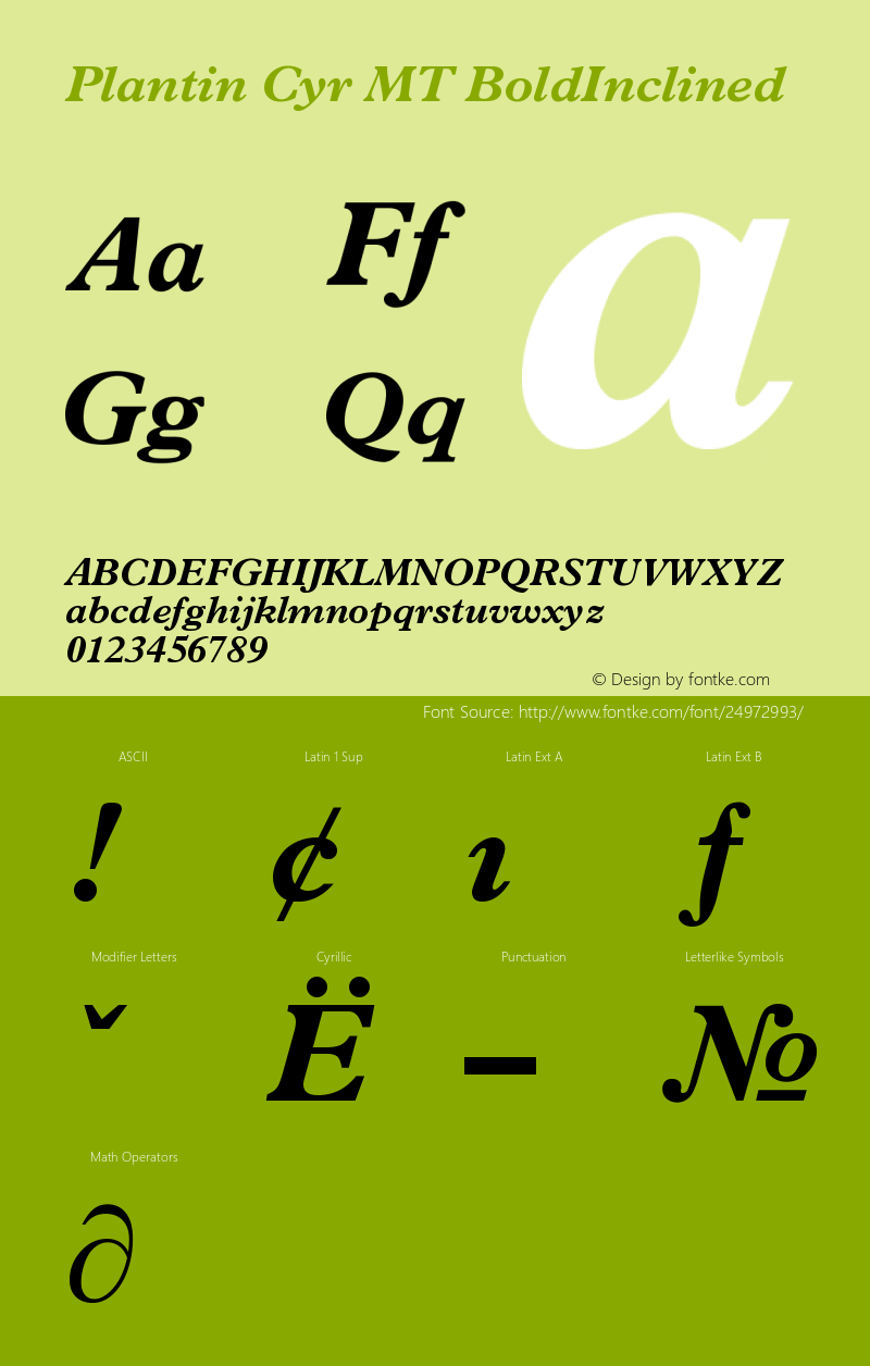 Plantin Cyr MT Bold Inclined Version 001.003 Font Sample