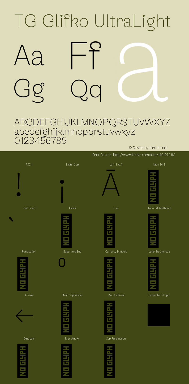 TG Glifko UltraLight Version 1.000;hotconv 1.0.109;makeotfexe 2.5.65596 Font Sample