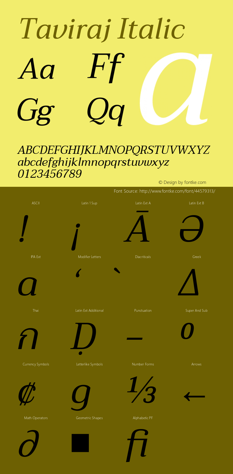 Taviraj Italic Version 1.001 Font Sample