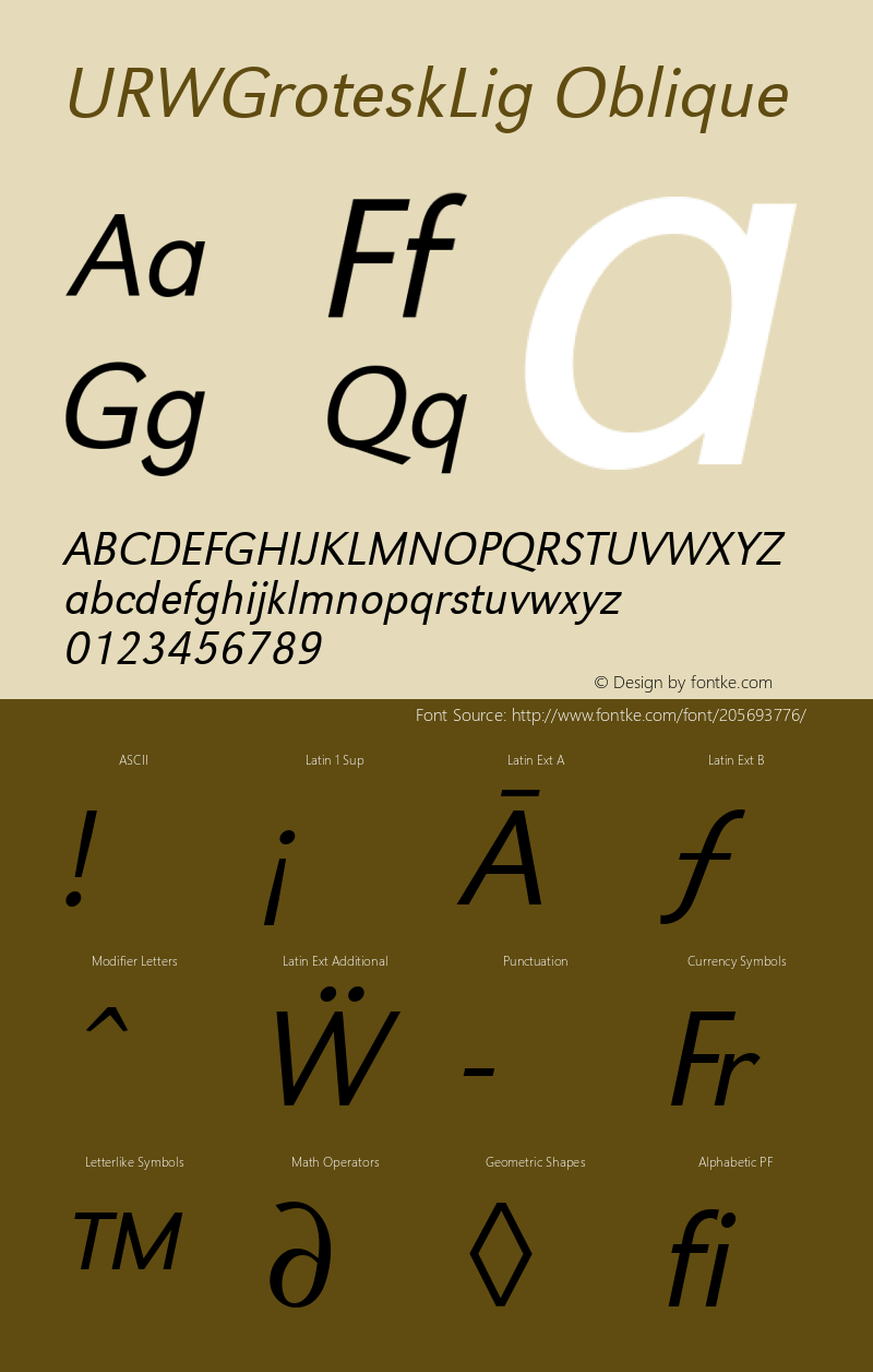 URWGroteskLig Oblique Version 1.00图片样张