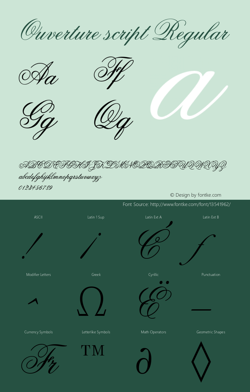 Ouverture script Regular Version 1.000 2004 initial release Font Sample