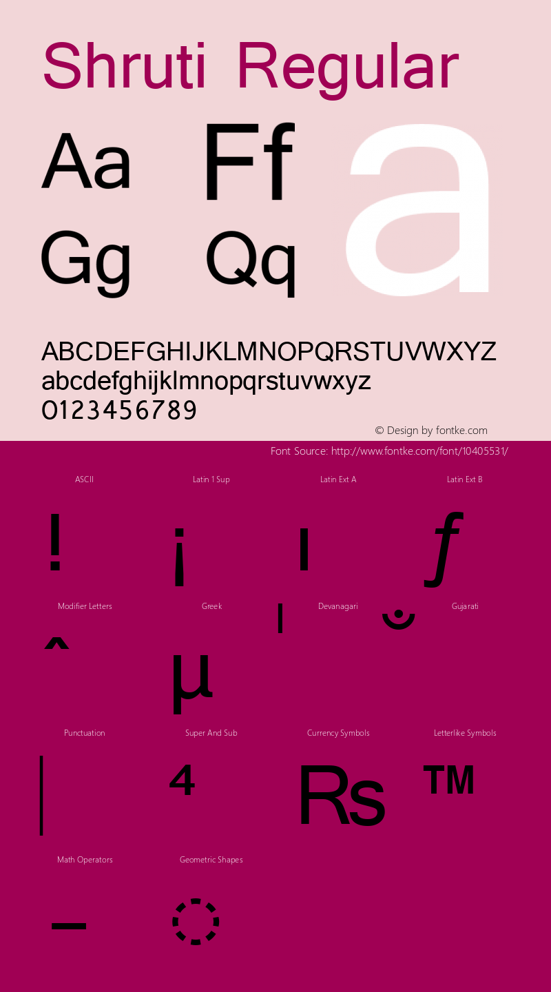 Shruti Regular Version 5.94 Font Sample