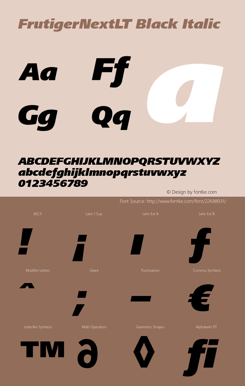 FrutigerNextLT Black Italic Version 001.000 Font Sample