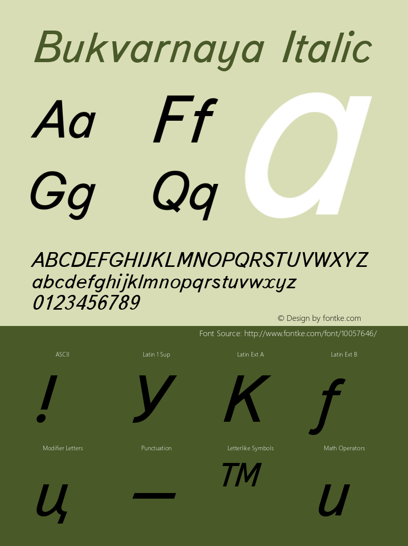 Bukvarnaya Italic 001.001 Font Sample