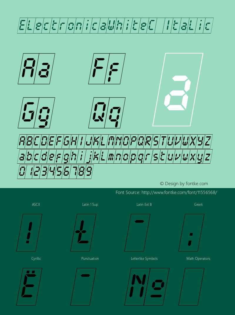 ElectronicaWhiteC Italic Version 001.000 Font Sample