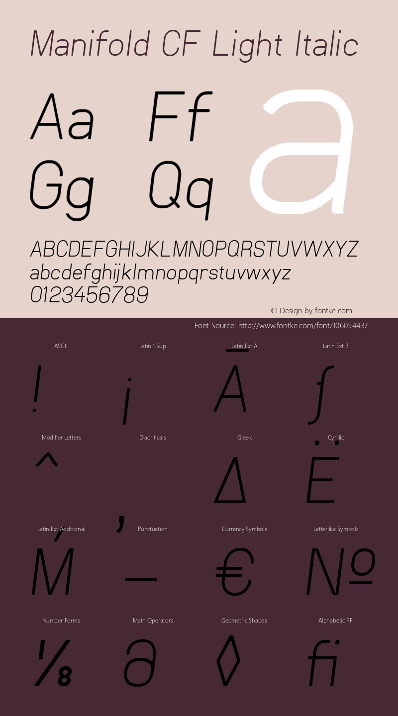 Manifold CF Light Italic Version 1.008;PS 001.008;hotconv 1.0.70;makeotf.lib2.5.58329 Font Sample