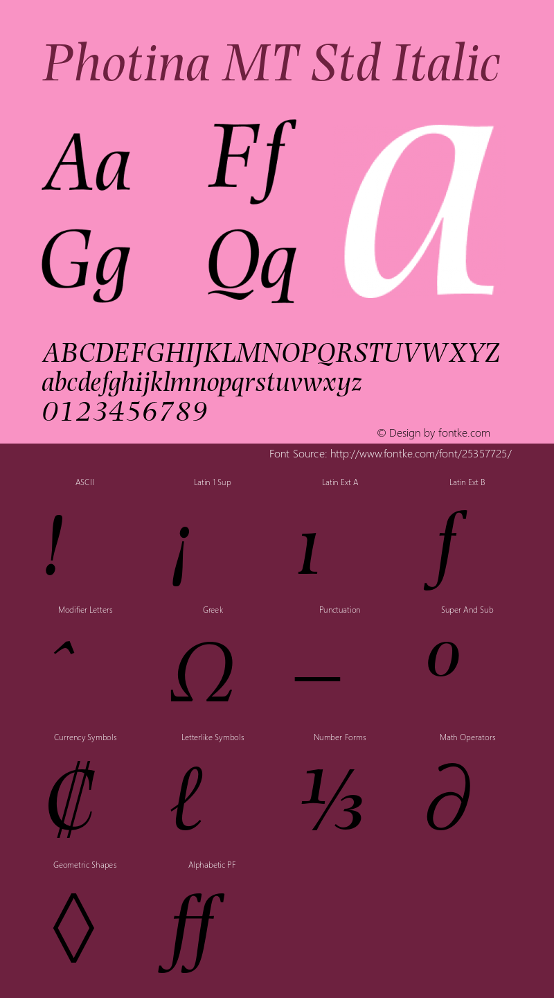 PhotinaMTStd-Italic Version 1.000;PS 001.000;hotconv 1.0.38 Font Sample