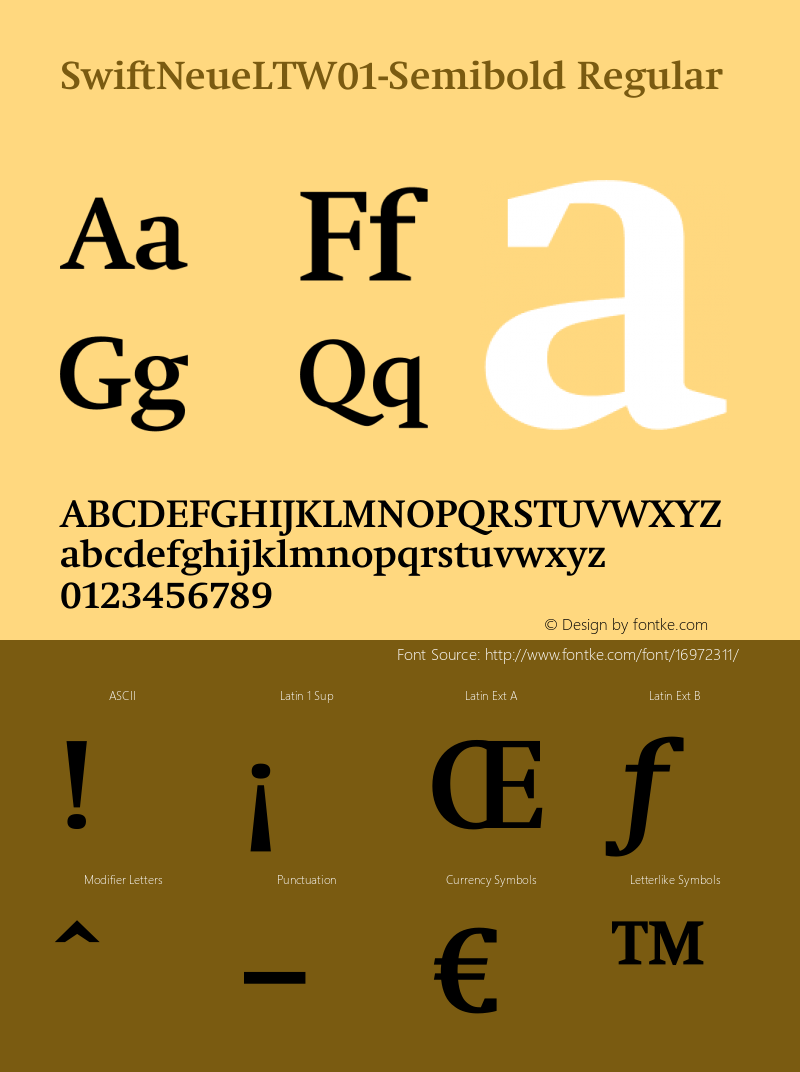 SwiftNeueLTW01-Semibold Regular Version 1.02 Font Sample