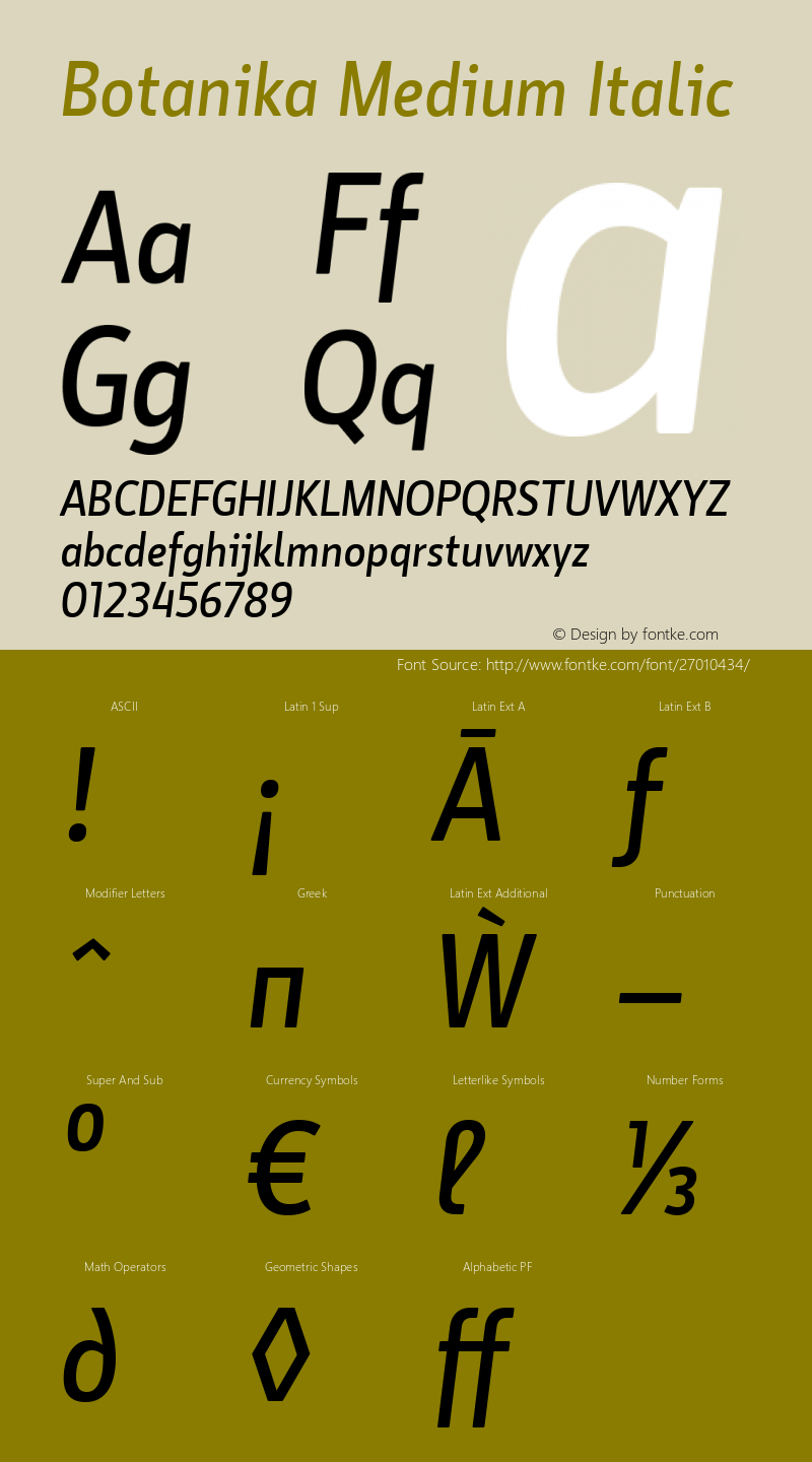 Botanika Medium Italic Version 2.000 Font Sample