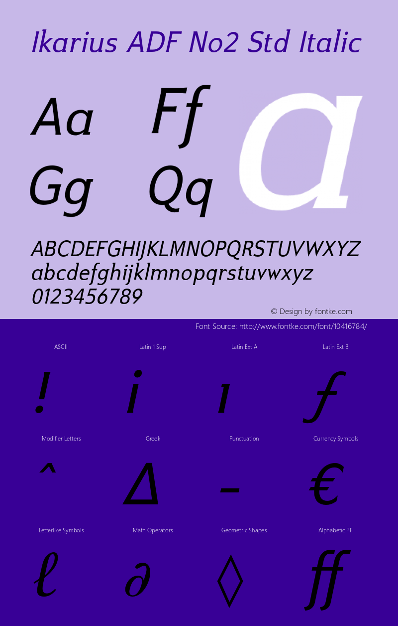 Ikarius ADF No2 Std Italic Version 1.007;FFEdit Font Sample