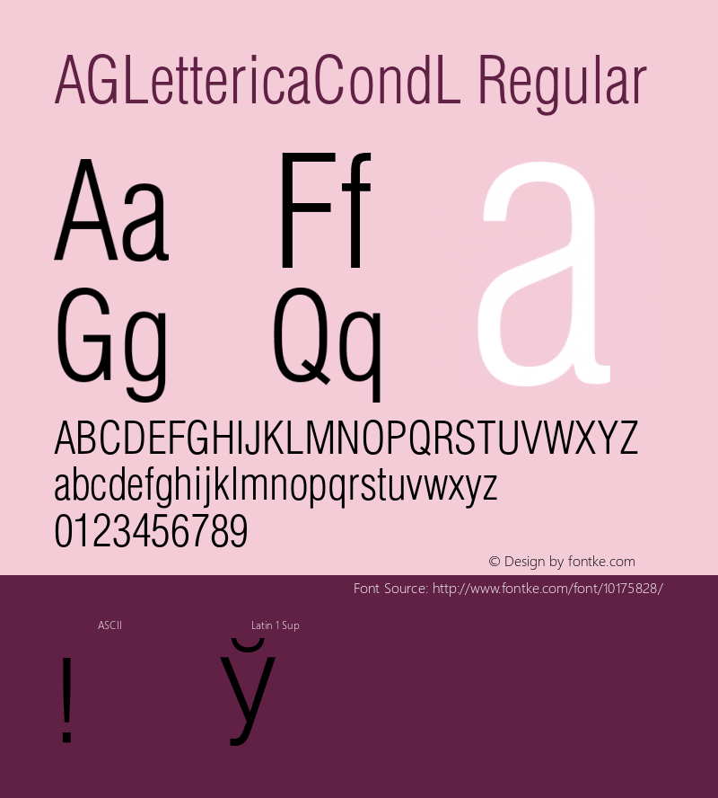 AGLettericaCondL Regular 001.000 Font Sample