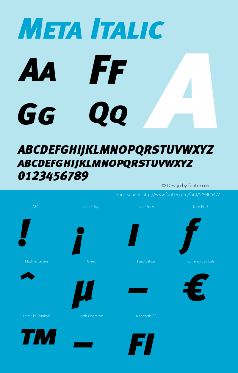 Meta Italic 004.301 Font Sample