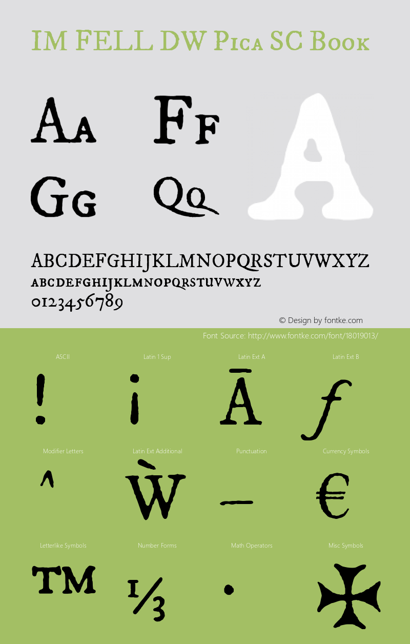 IM FELL DW Pica SC Book Version 3.00 Font Sample