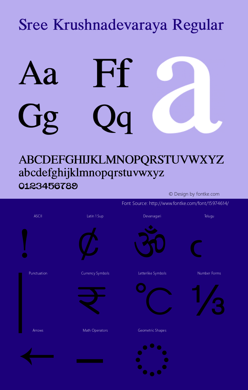 Sree Krushnadevaraya Regular Version 1.00 October 26, 2012, initial release Font Sample