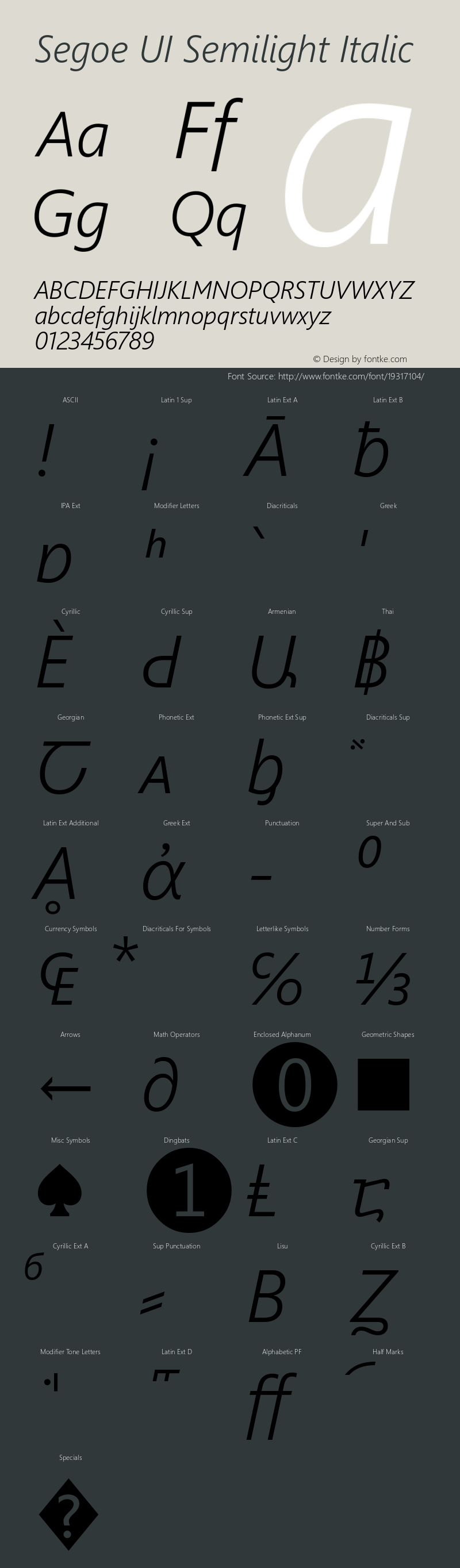 Segoe UI Semilight Italic Version 5.23 Font Sample