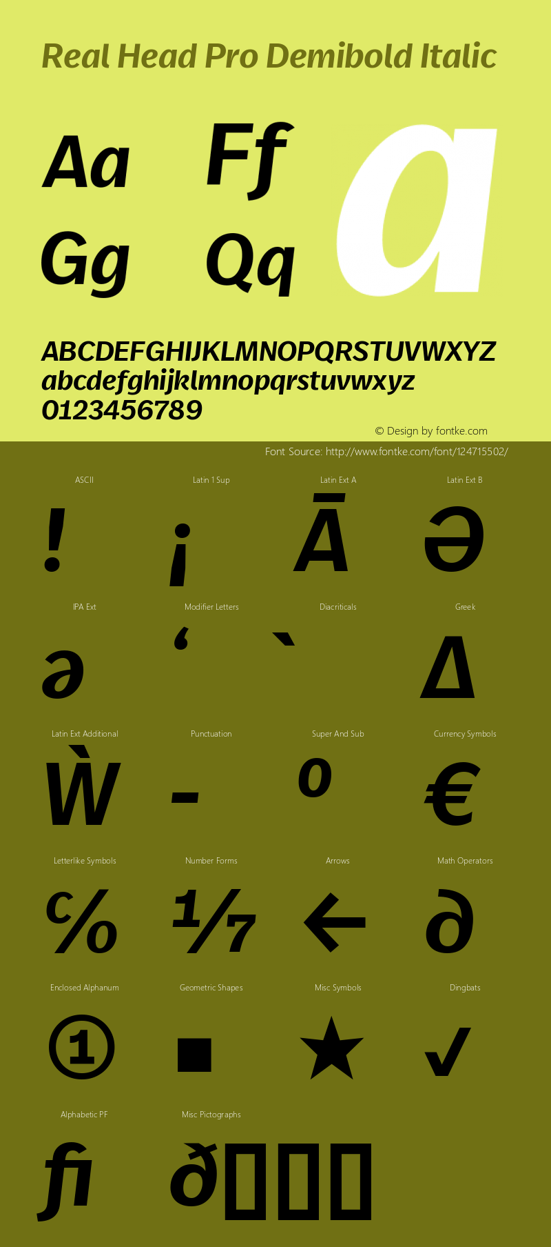 Real Head Pro Demibold Italic Version 7.70 Font Sample