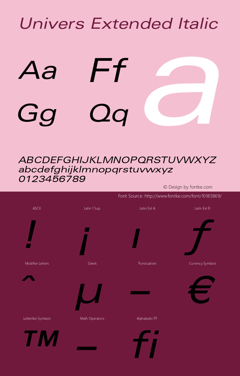 Univers Extended Italic OTF 1.0;PS 001.001;Core 1.0.22 Font Sample