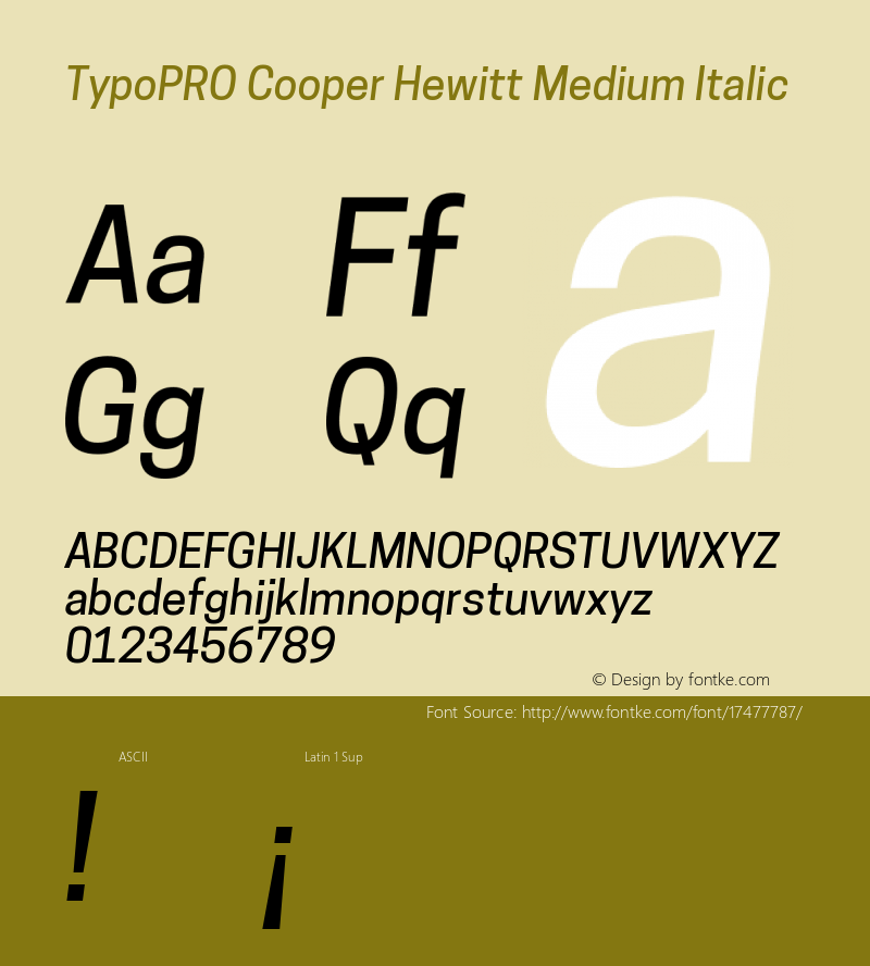 TypoPRO Cooper Hewitt Medium Italic 1.000 Font Sample