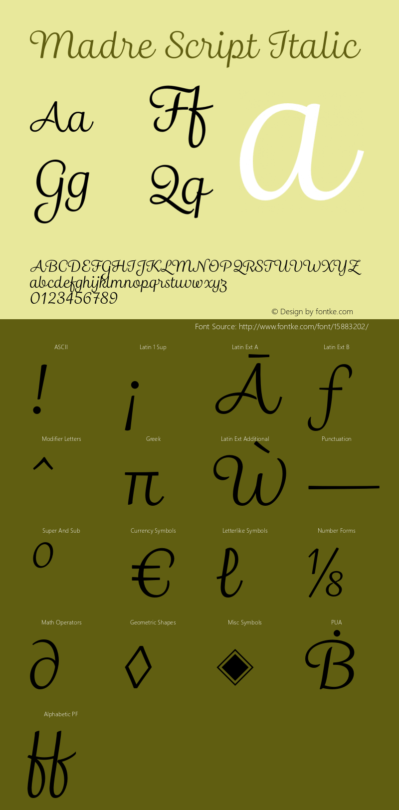 Madre Script Italic Version 1.003 Font Sample