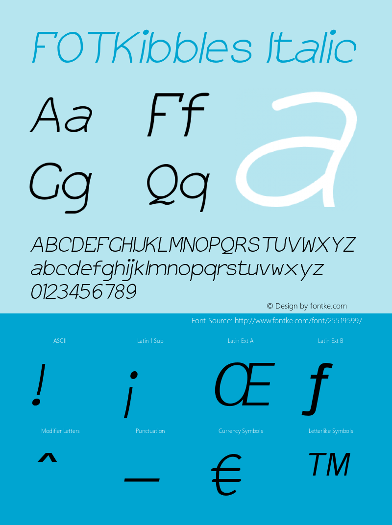 FOTKibbles-Italic Version 1.000 Font Sample