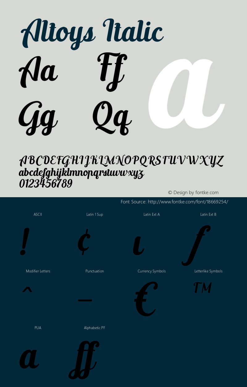 Altoys Italic Version 1.000 Font Sample