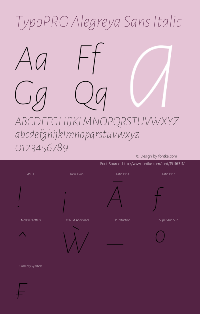 TypoPRO Alegreya Sans Italic Version 1.000;PS 001.000;hotconv 1.0.70;makeotf.lib2.5.58329 DEVELOPMENT Font Sample