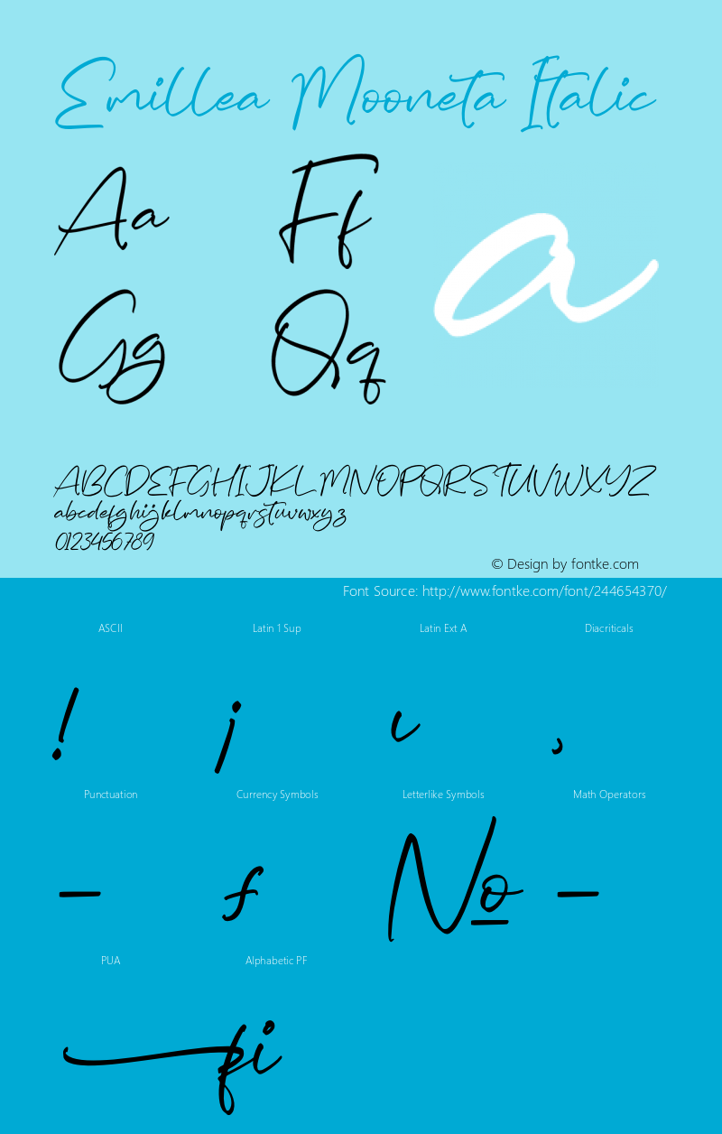 Emillea Mooneta Italic Version 1.00;April 10, 2023;FontCreator 13.0.0.2683 64-bit图片样张