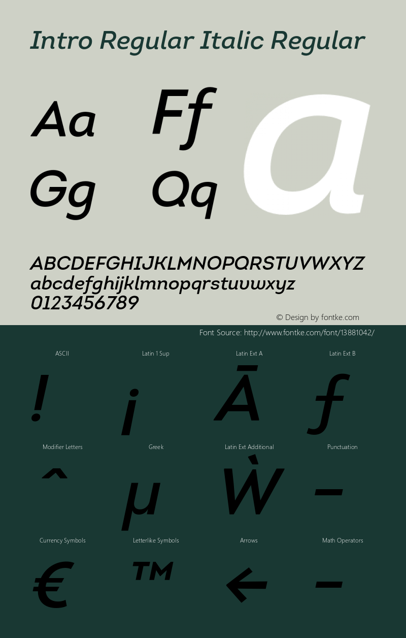 Intro Regular Italic Regular Version 1.000;PS 001.001;hotconv 1.0.56 Font Sample