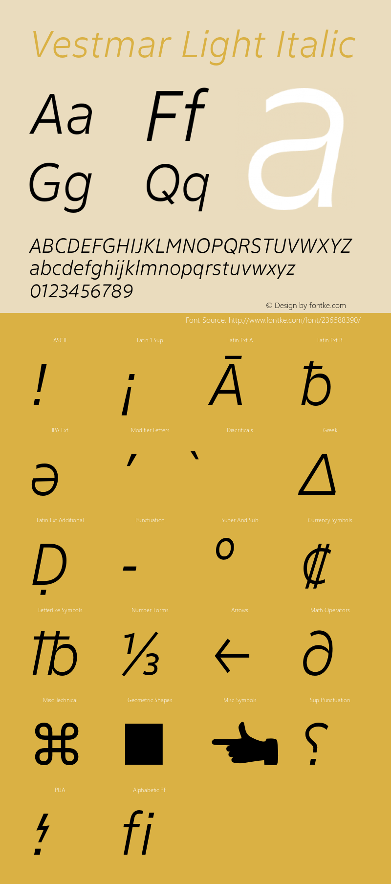 Vestmar Light Italic Version 1.000图片样张