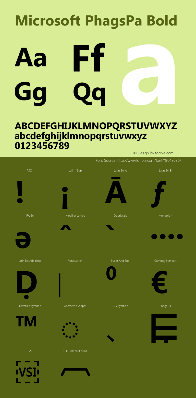 Microsoft PhagsPa Bold Version 5.99 Font Sample